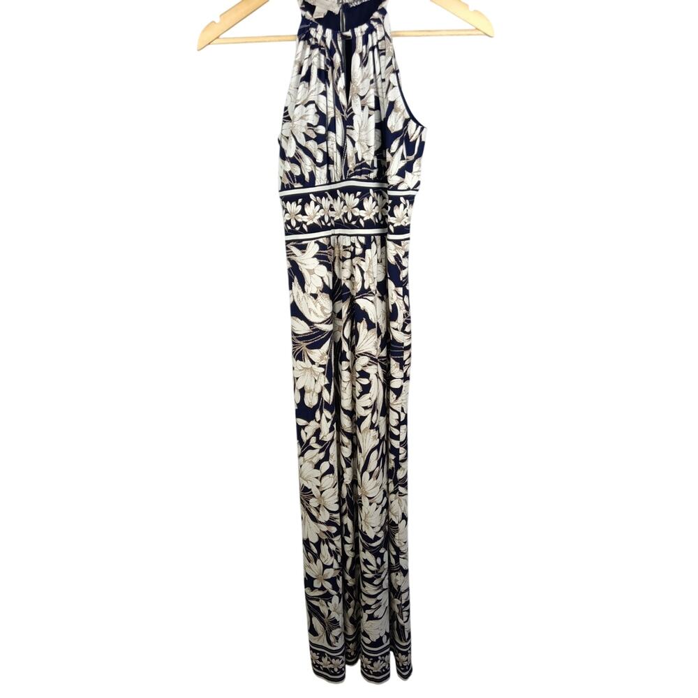Navy and White Floral Halter Maxi Dress
